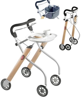 Aluminium Indoor-Rollator Let's go mit Tablett und Stoffkorb>>>>