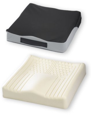 Sitzkissen Kalli Form 40 - 120 kg mit Pharmatex PU-Bezug, grau-schwarz>>>>42 x 42 cm Sitzkissen Kalli Form 40 - 120 kg mit Pharmatex PU-Bezug, grau-schwarz>>>>42 x 42 cm