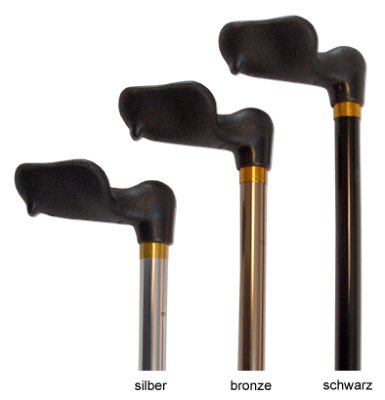 Leichtmetall-Krankenstock, anatomisch, Druckknopfverstellung>>>>Farbe: schwarz rechts