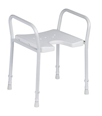 Duschhocker 9402-A höhenverstellbar mit Armlehne und Hygieneausschnitt weiß>>>>