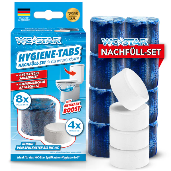 nachfüll1.jpg WC-Star Nachfüll-Set 8x Spülkasten-Tab (à 50 g), 4x Antikalk-Tab (25 g)
