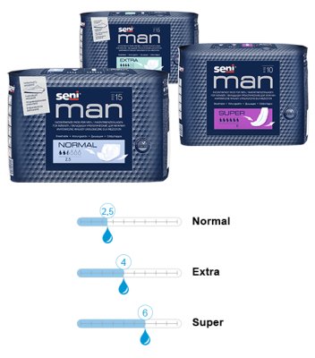 Inkontinenzeinlagen Seni Man Normal (1 Karton: 10 x 15 Stück)>>>> Inkontinenzeinlagen Seni Man Super Level 5 (1 Karton: 9 x 15 Stück)>>>>