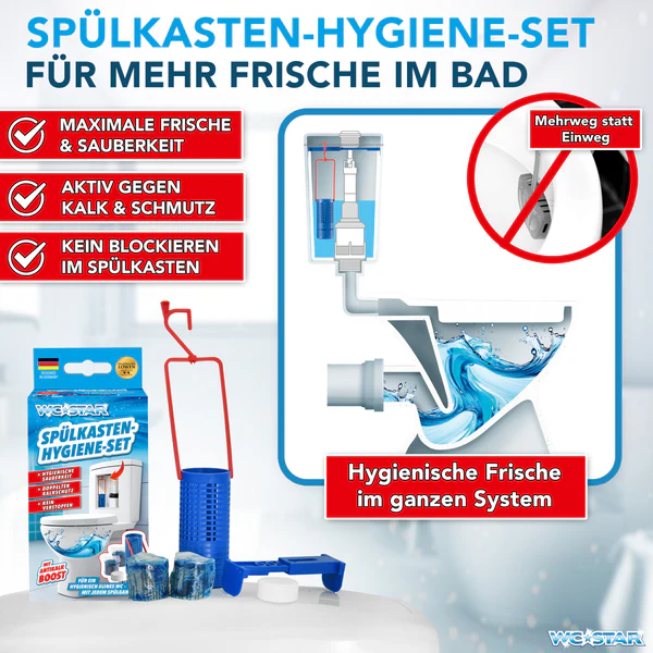 WC-Star Spülkasten-Hygiene-Set für Sauberkeit & Frische vom Spülkasten bis ins WC | WC-Reiniger-Set mit Aktiv-Frische & Antikalk-Boost WC-Star Nachfüll-Set 8x Spülkasten-Tab (à 50 g), 4x Antikalk-Tab (25 g)