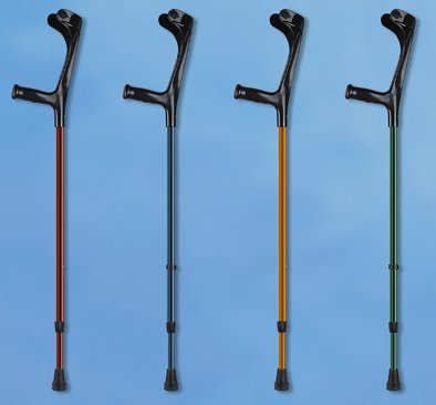 Leichtmetall-Unterarmgehstütze Ergogriff mit Druckknopfverstellung, vollfarbig>>>>Farbe: schwarz-brilliant rot Leichtmetall-Unterarmgehstütze Ergogriff mit Druckknopfverstellung, vollfarbig>>>>Farbe: schwarz-brilliant rot