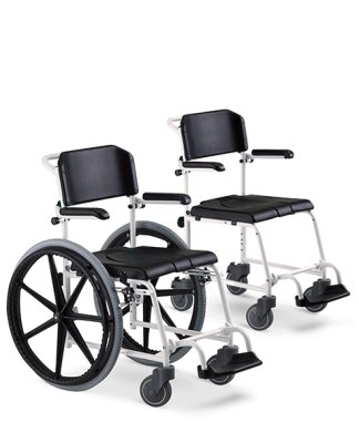 Dusch- und Toilettenrollstuhl McWet, 24"Zoll,feste Achse weiß-schwarz>>>>