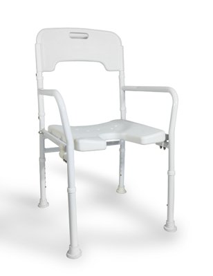 Duschstuhl mit Armlehnen und Ausschnitt, höhenverstellbar , faltbar, weiß>>>>