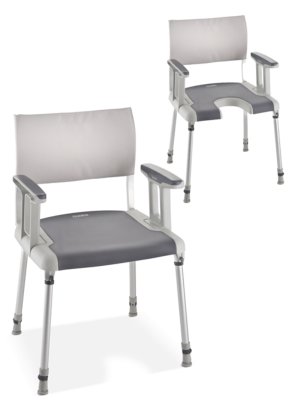 Duschstuhl INVACARE SORRENTO mit Armlehnen weiß-grau>>>>Ausf.: mit Hygieneaussparung