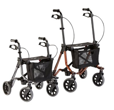 Rollator TAiMA M mit Stockhalter u.Netz,PU, braun-metallic>>>>Ausf.: Einhandbremse links