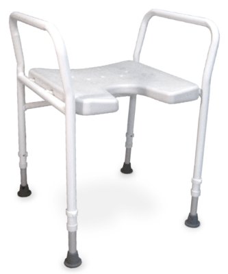 Duschhocker DS 130 ohne Lehne mit Armlehnen und Ausschnitt, weiß>>>>nur in 2er Schritten bestellbar